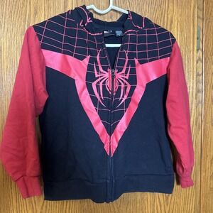 Marvel Miles Morales Spider-Man Hoodie Kids Size 8 Black Red‎ Zip Up Costume